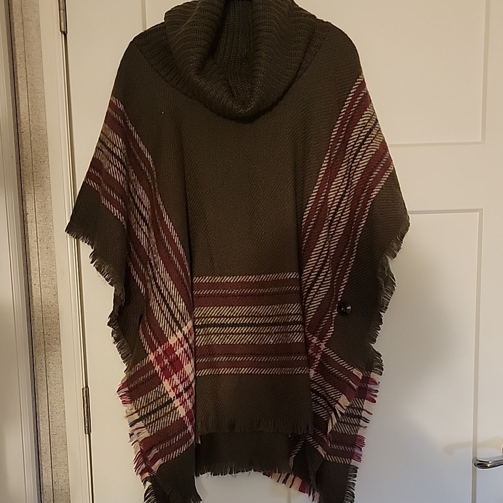 Green and Red Striped Poncho Sweater